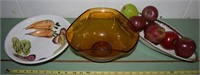 (3) Vintage Bowls - Glass & Pottery w/ Apples