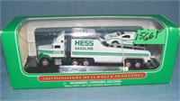 Vintage miniature Hess race car and transport truc