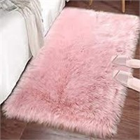 Lochas Faux Fur Area Rug Light Pink 3'x2'