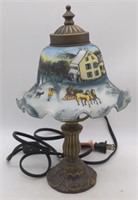 (X) Decorative Lamp w/ Winter Scene Glass Shade