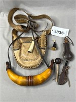 Leather Possible Bag with Double Horn Attached and