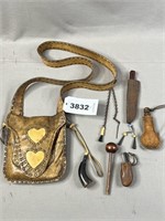 Leather Possibles Bag with Double Heart Design, an