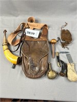 Leather Possible Bag with Attached Scrimshaw Lip H