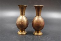 PAIR OF BRASS MADE IN INDIA MINIATURE VASES