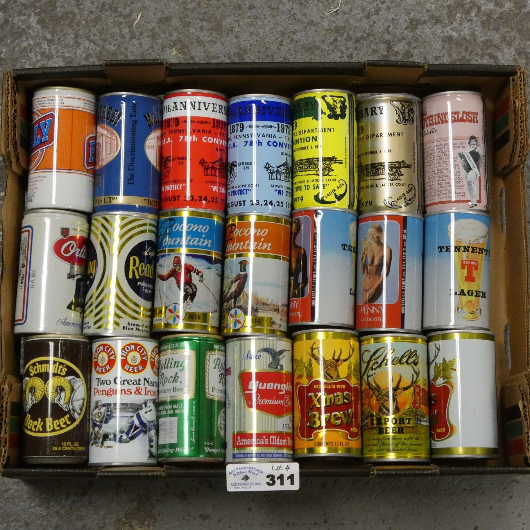 Tray of Assorted Early Beer Cans