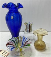 4pcs Glass Vases & Bowl - Fenton, Zanfirico Murano