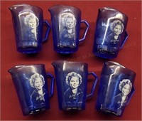 Set of 6 Shirley Temple Cobalt Blue Milk Pitchers