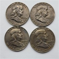 4- FRANKLIN SILVER HALF DOLLARS 1955 & 3- 1959