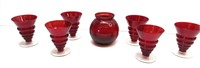 Parden City, Party Line, Ruby Shot Glasses & Vase