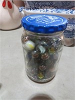 JAR OF VINTAGE MARBLES