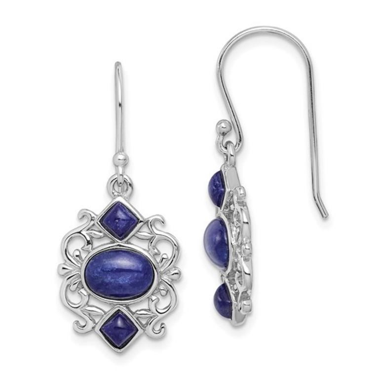 Sterling Silver Filigree Lapis Dangle Earrings