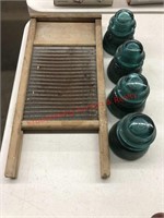 Vintage washboard, 4 insulators