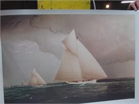 Unframed art, many sailboats