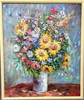 Cheery Floral Oil Painting Signed W. Adam