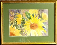Framed Sunflower Watercolor Signed Phyllis Shipley