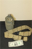 Military Canteen & Belt-Looks to be Battle Damaged