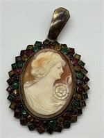 Antique Victorian Large Shell Carved Cameo Pendant