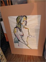 Nude Mixed Media Art School Ink Watercolor Signed