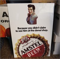 Amstel Beer Metal Advertising Sign w Elvis Logo