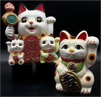 Pair of Maneki Neko Cat Statues