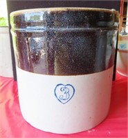 3 GALLON BROWN/WHITE STORAGE CROCK - HAIRLINES