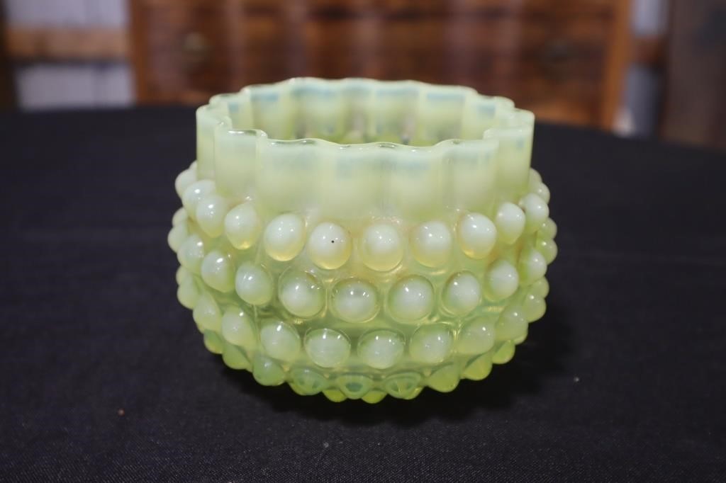 Vaseline glass hobnail vase