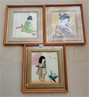 3 Pcs Of Oriental Cloth Artwork