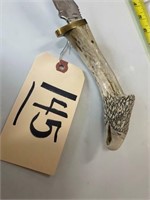 Custom made knife w/deer horn carved handle