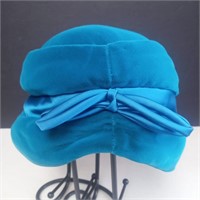 Vtg Velvet Aqua Blue Flapper Hat