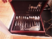 61-piece set of silverplate flatware in mahogany