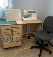 Brother Sewing Machine, table chair and contents