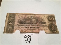 ORIGINAL CIVIL WAR CONFEDERATE 10 DOLLAR NOTE