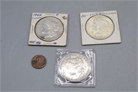 Three Morgan Silver Dollars Ca. 1886