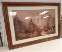 PRINT OF MOUNTAINS & FOREST, FRAMED & MATTED,