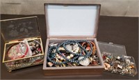 Trio of Trinket Boxes w/ Assorted Costume Jewelry