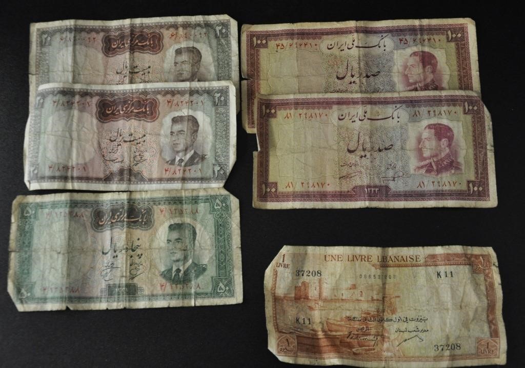 Iran bank notes, one Lebanon bank note