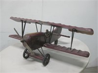 30" Wide Wood Carved Biplane See Info