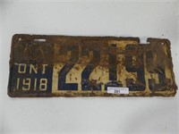 1918 ONTARIO LICENSE PLATE
