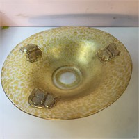 FOOTED GLASS BOWL WITH APPLIED BUTTERFLIES