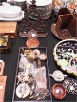 Tray of clock parts and pieces including keys,