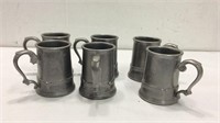 Six Vintage Pewter Mugs K15A