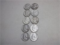 10 Silver Franklin Half Dollars