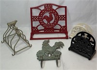 Red Cast Iron Rooster Cookbook Stand & more