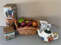 Decorative Tins, Basket, Pitcher, Teapot