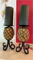 Two Pineapple Candleholders with Candles