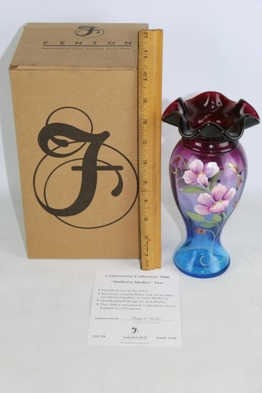 Fenton Connoisseur "Mulberry Medley" Vase