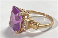 14K Gold Purple Gem & Moissanite Ring Sz 6