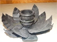 Metal Floral candle holder, very heavy, 9"d