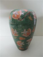 vintage Brass Enamel Green vase Floral designs