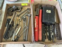 2 flats: misc wrenches, drill bits, allen wrenches